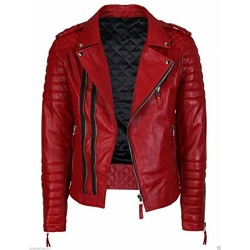 Men's Red Slim Fit Quilted Biker Leather Jacket