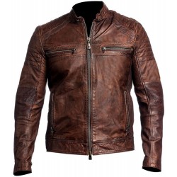 Men's Cafe Racer Brown Leather Jacket - Bikers Jacket
