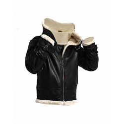 Men's Fur Hooded Black Leather Jacket - B3 Aviator Pilot Jacket