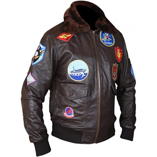 Top Gun Tom Cruise Fur Pilot Brown Leather Jacket