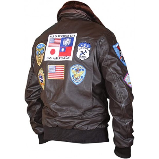 Top Gun Tom Cruise Fur Pilot Brown Leather Jacket