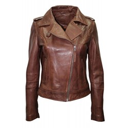 Ladies Brown Casual Retro Brando Soft Nappa Leather Biker Jacket 